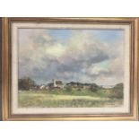 An Owen Waters oil on board depicting a Norfolk landscape, approx 51.5cm x. 41.5cm. Shipping