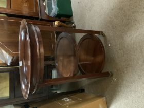 A circular mahogany 3 tiered tea / serving trolley. 55cm x 74cm