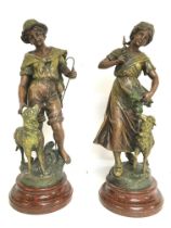 A pair of French F.Moreau spelter figures , approx