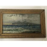 A small oil painting French costal view indistinct