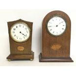 8 Day oak & inlay Mantle Clocks, and keys. 20 & 23