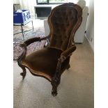 A Quality Victorian walnut open arm chair, with sh
