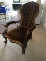 A Quality Victorian walnut open arm chair, with sh