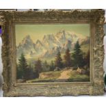 A framed oil on canvas a View of Mont Blanc, signe