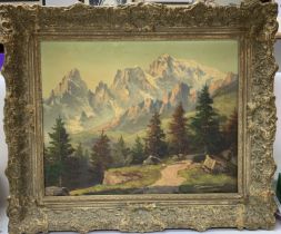 A framed oil on canvas a View of Mont Blanc, signe