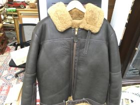 A reproduction RAF Second World War Irvin sheepskin flying jacket made by Aviation leathercraft.