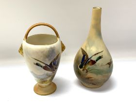 2 Royal Worcester vases with hand painted scenes o