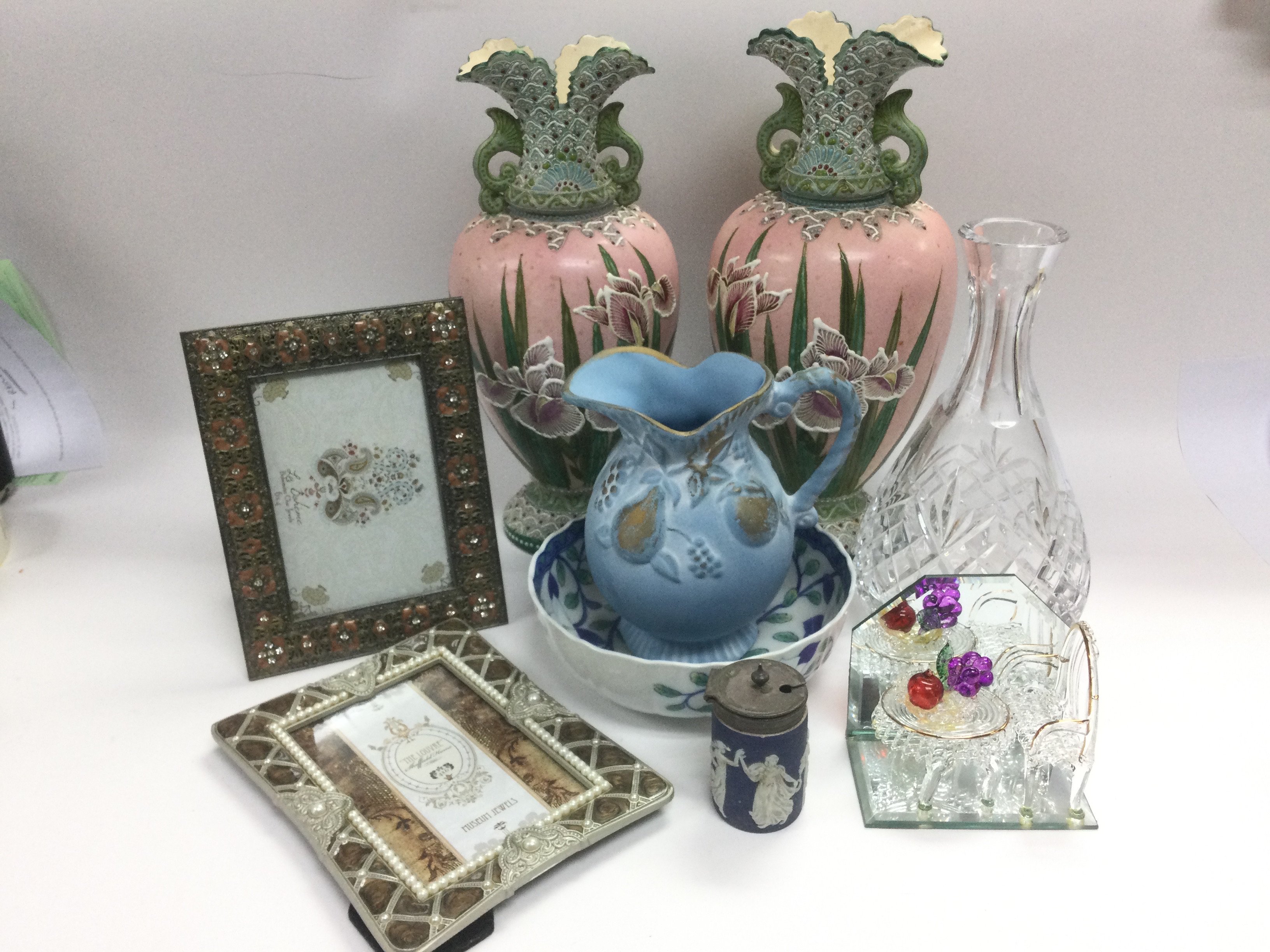 A pair of Victorian vases and other decorative cer