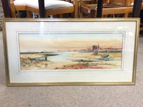 A framed watercolour by Thomas Sidney, a view of B