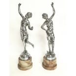 Chrome Art Deco figures on marble bases, approxima