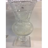 A large cut crystal thistle shape vase engraved wi