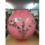 A Victorian pink glass shade decorated with raised painted flowers and foilage. 27cm in height