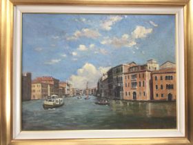 A gilt framed 20th Century oil on canvas of Venice