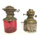 Victorian oil lamp with a cranberry reservoir & bu