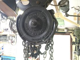 A British made Yale chain block and tackle on a st