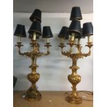 A large pair of five branch gilt side lamps, appro