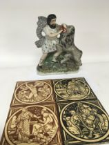 Four 19th century Minton ceramic tiles and a 19th