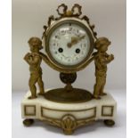 A mid 19th Century gilt bronze mantle clock. The clock having two cherubs carrying the clock face