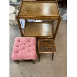 An oak tea trolley 65x75x45cm and footstool along