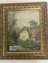 A gilt framed watercolour study of a watermill 28x