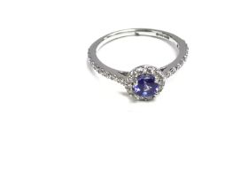 A 9ct diamond and sapphire cluster ring. Size M an