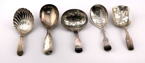 5 early hallmarked silver caddy spoons of various