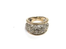 9ct diamond set dome ring. 8.8g and K 1/2 size