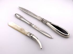 3 hallmarked silver paper knives.(B)