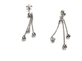9ct white gold diamond drop earrings. 1.9g and app