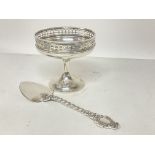 Silver hallmarked candle stick dish and spoon, pos