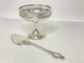 Silver hallmarked candle stick dish and spoon, pos