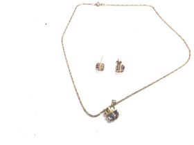 A pair of multi gemstone earrings and necklace 9ct