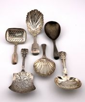 6 early hallmarked silver caddy spoons of various