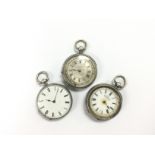 Three silver pocket watches. Shipping category A.