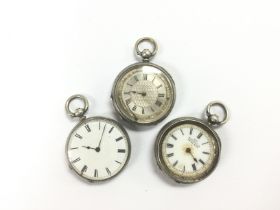 Three silver pocket watches. Shipping category A.