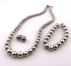 A Tiffany Sterling Silver 10mm Ball Necklace, Brac