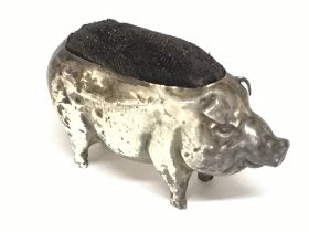 Silver Birmingham hallmarked pig pin cushion , pos