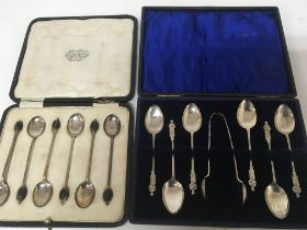 Two cased sets of silver coffee spoons. Birmingham hallmarks.