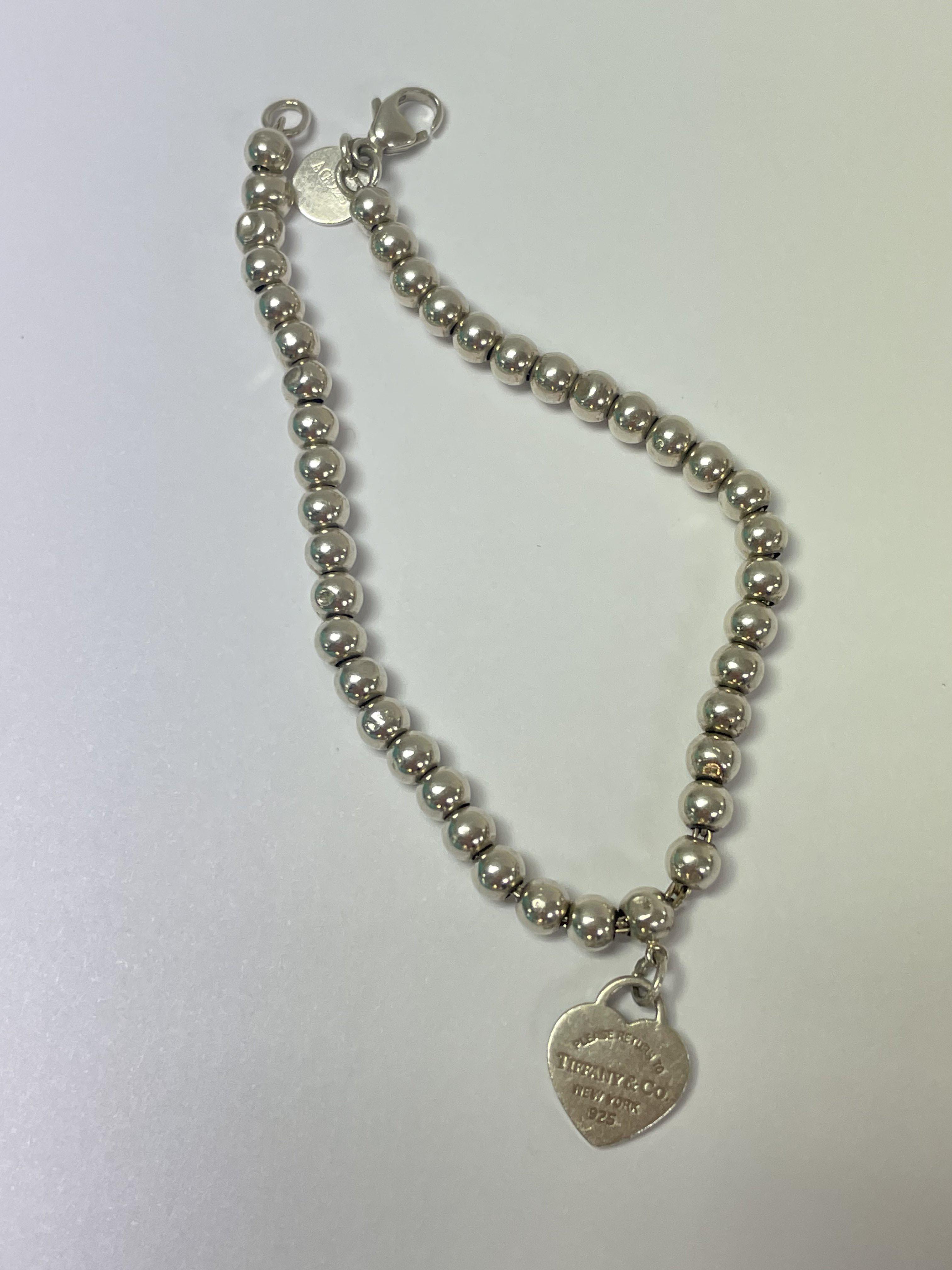 A Tiffany & Co Blue Heart Tag Bead Bracelet