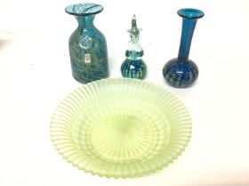 A collection of Mdina glass and a glass bowl. Postage D