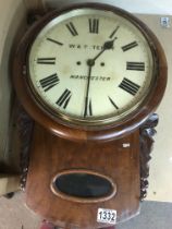 A mahogany wall clock the circular dial with Roman numerals W+F Terry Manchester with visible