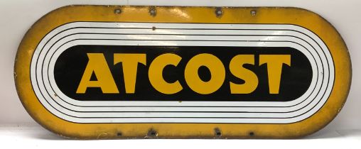 Original Atcost enamel sign used to advertise prefabricated buildings, 66cm x 30cm. (D)