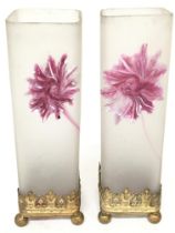 French Art Nouveau floral enamel vases, 20cm tall.