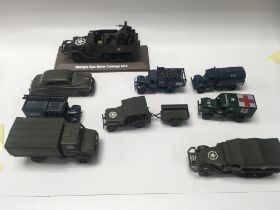 A small collection of military vehicles.