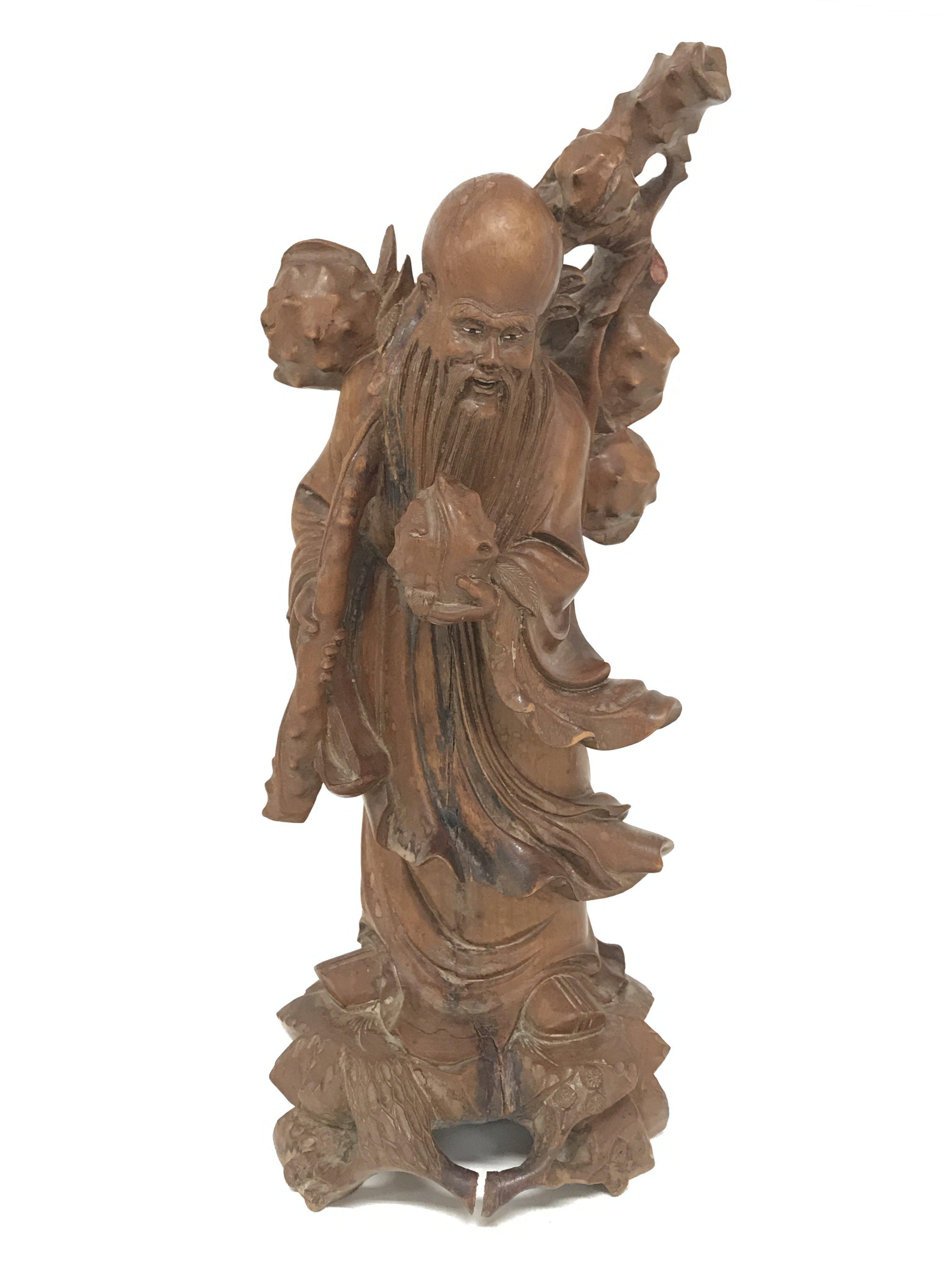 Vintage carved oriental figure of Shou Lao the god