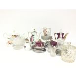 A collection of various ceramics including cut glass and foreign marked tea sets, postage category