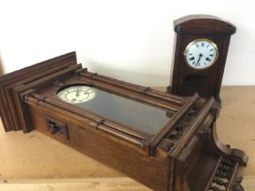 Oak Vienna style wall and mantle clocks, approximate dimensions 14x20x36 & 16x40x78cm. - NO RESERVE