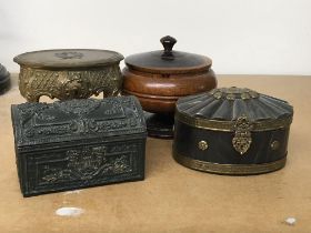 A Collection of four trinket boxes including a cla