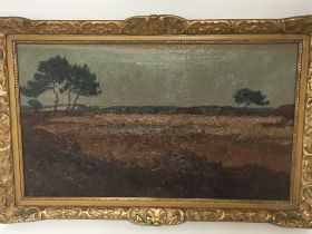 A framed oil painting on canvas landscape study ea