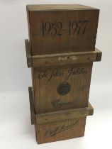 A sealed J&F Martell 1952-1977 jubilee cognac housed in a pine box. Shipping category D.